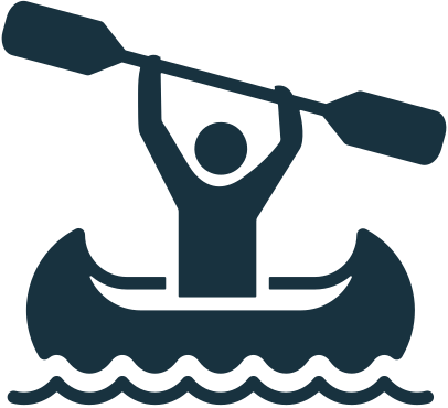 Icon of person kayaking on water with raised paddle.