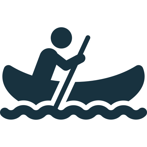 Icon of person rowing a boat on water waves.