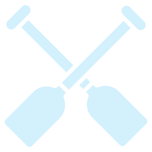 Two crossed paddle oars in a simple graphic design.